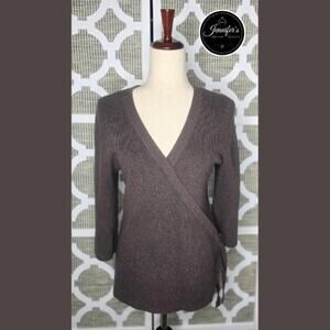 Apt. 9 Brown Faux Wrap with Tie Accent 3/4 Sleeve Sweater Size Medium